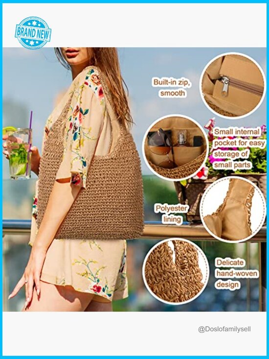 Straw Beach Hat with Bag and Boho Jewelry Set Summer Sunglasses Accessory Bundle main image 4